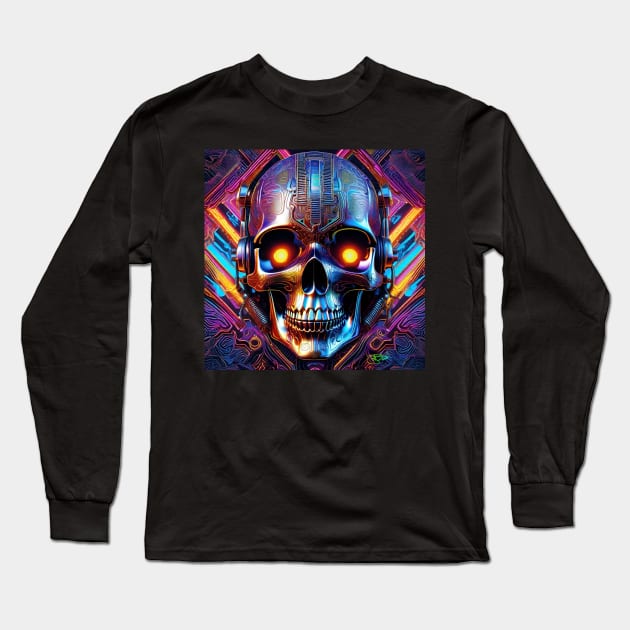 Groovy Cyber Skulls – Trippy Vibes 31 Long Sleeve T-Shirt by Benito Del Ray